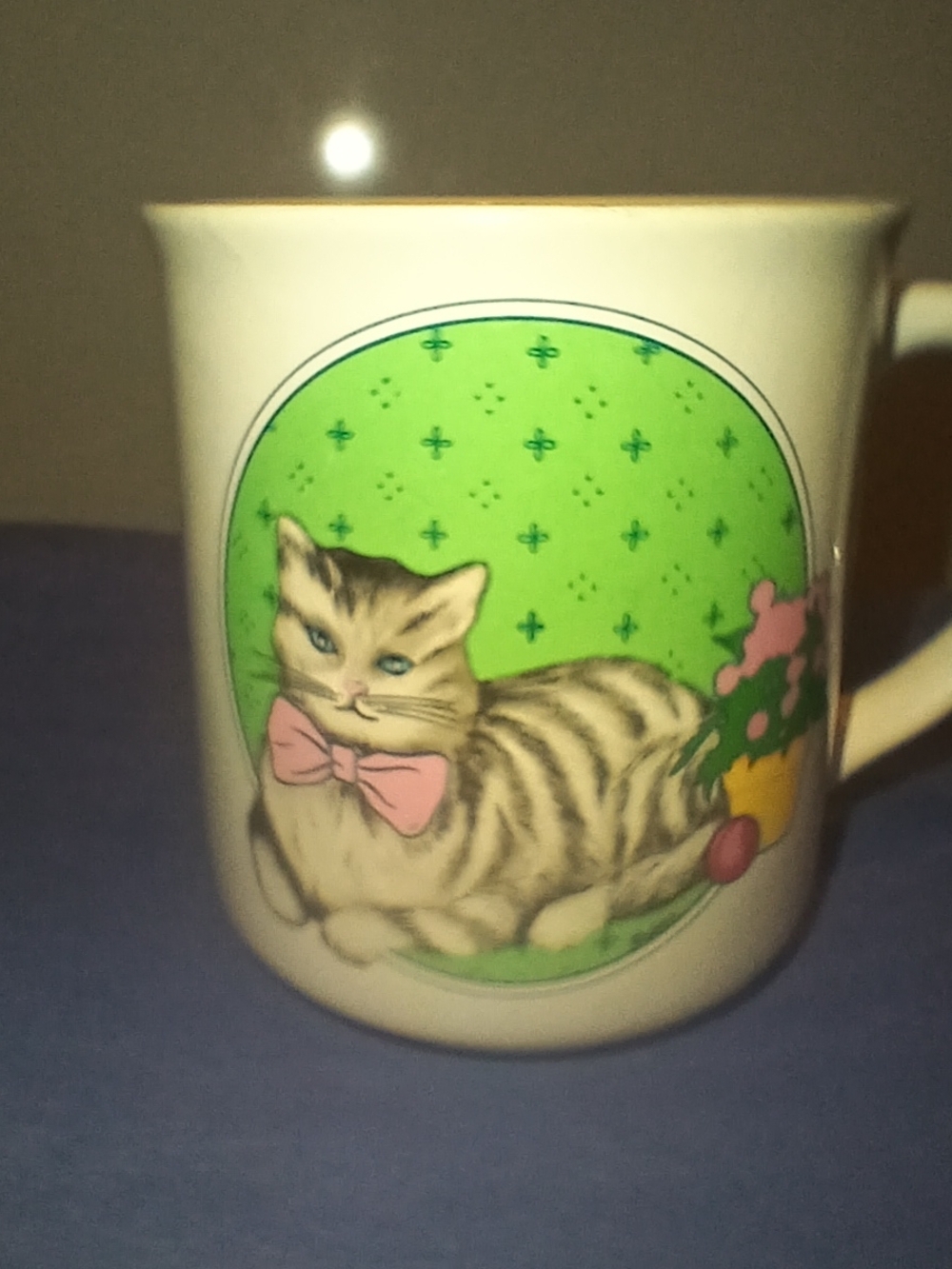 Vintage 1985 Chadwick Miller Cat Mug - Pink Bowtie Tabby - Spring Theme